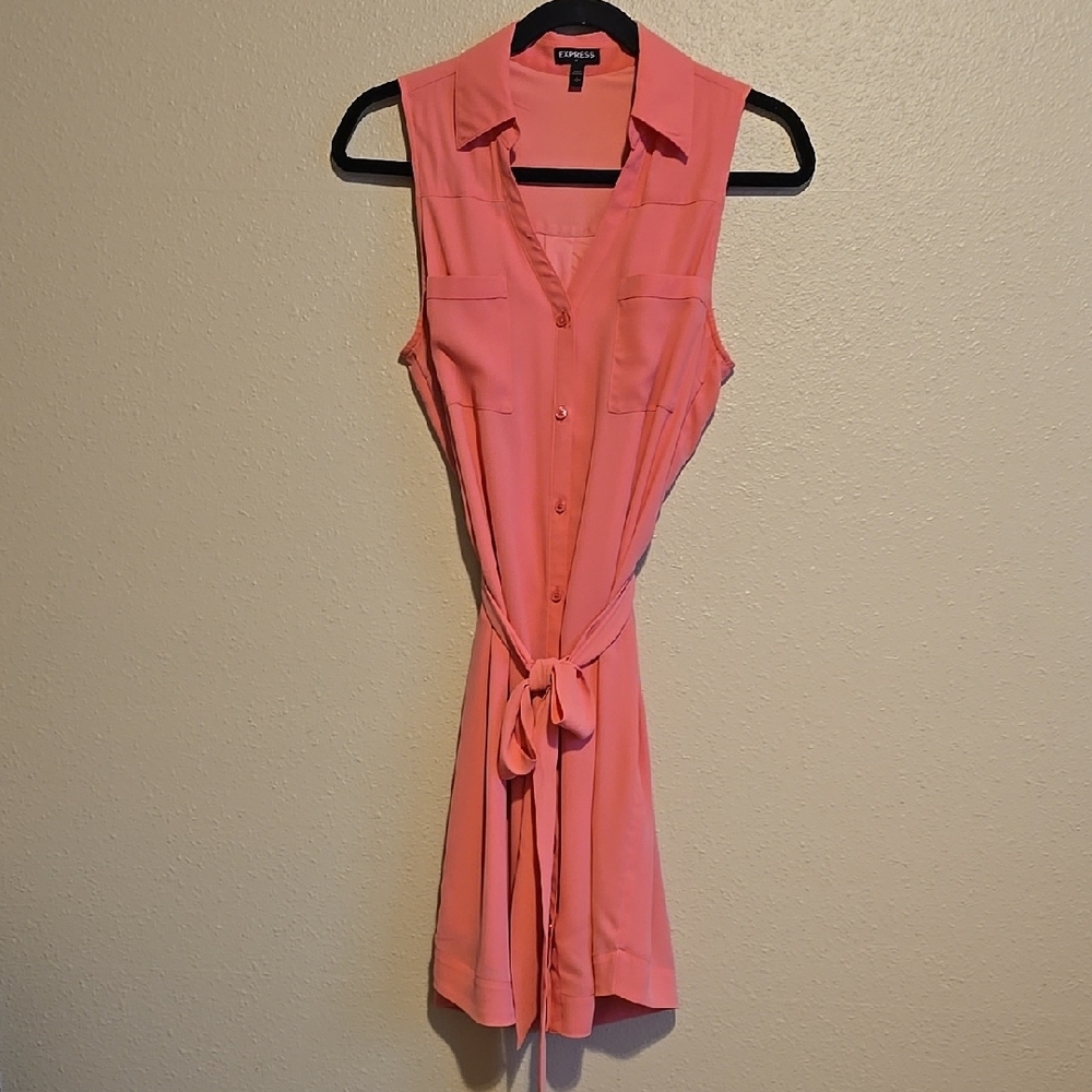 Pink Sleeveless Button-Up Dress